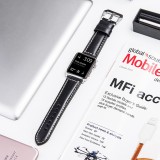 Qialino Bracelet cuir véritable noir - Apple Watch 42mm / 44mm / 45mm