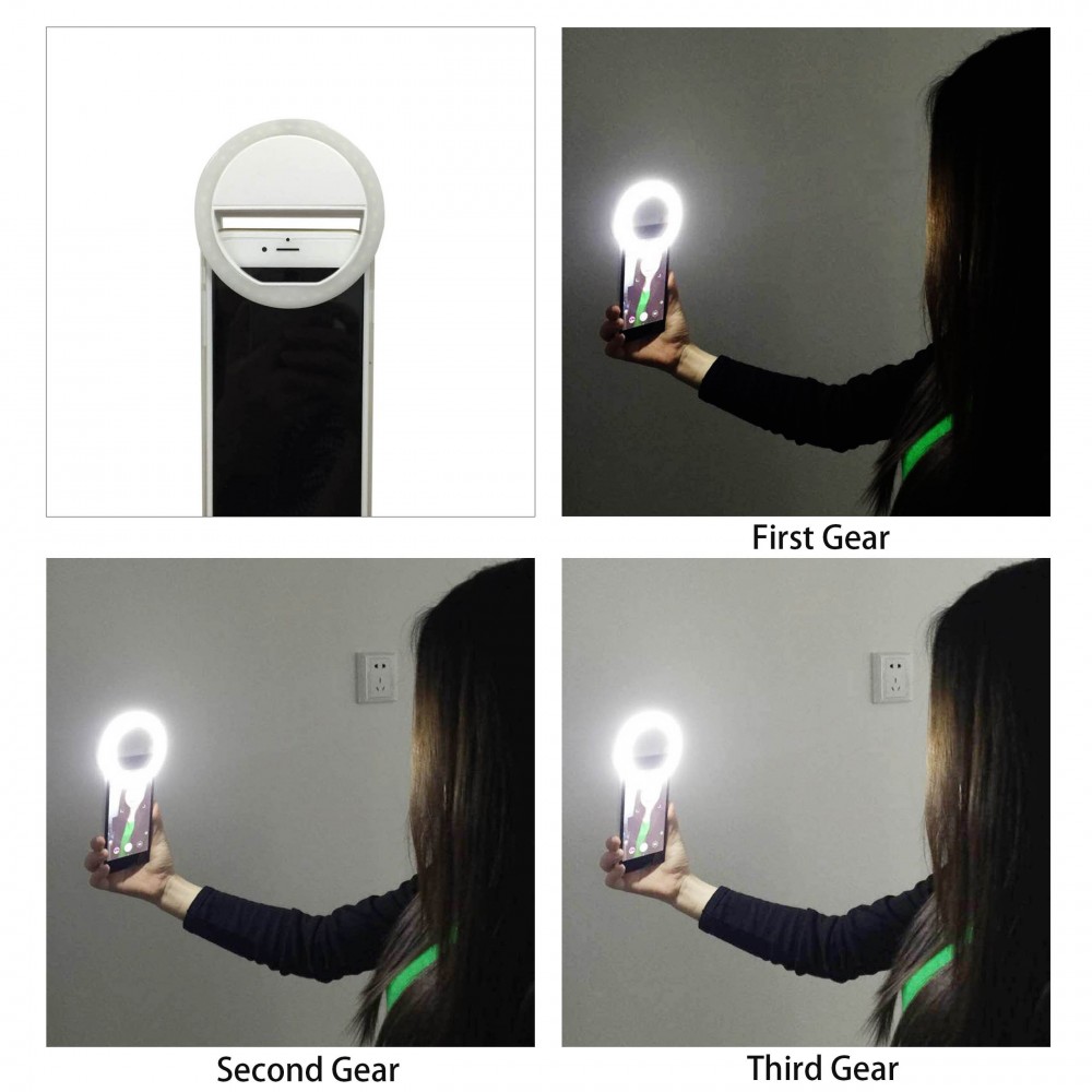 Anneau LED selfie universel Beauty Star-Light - 3 niveaux de luminosité / batterie rechargeable