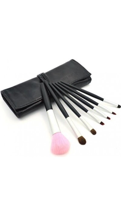 Set de pinceaux 7 brosses de maquillage avec étui élégant - Noir