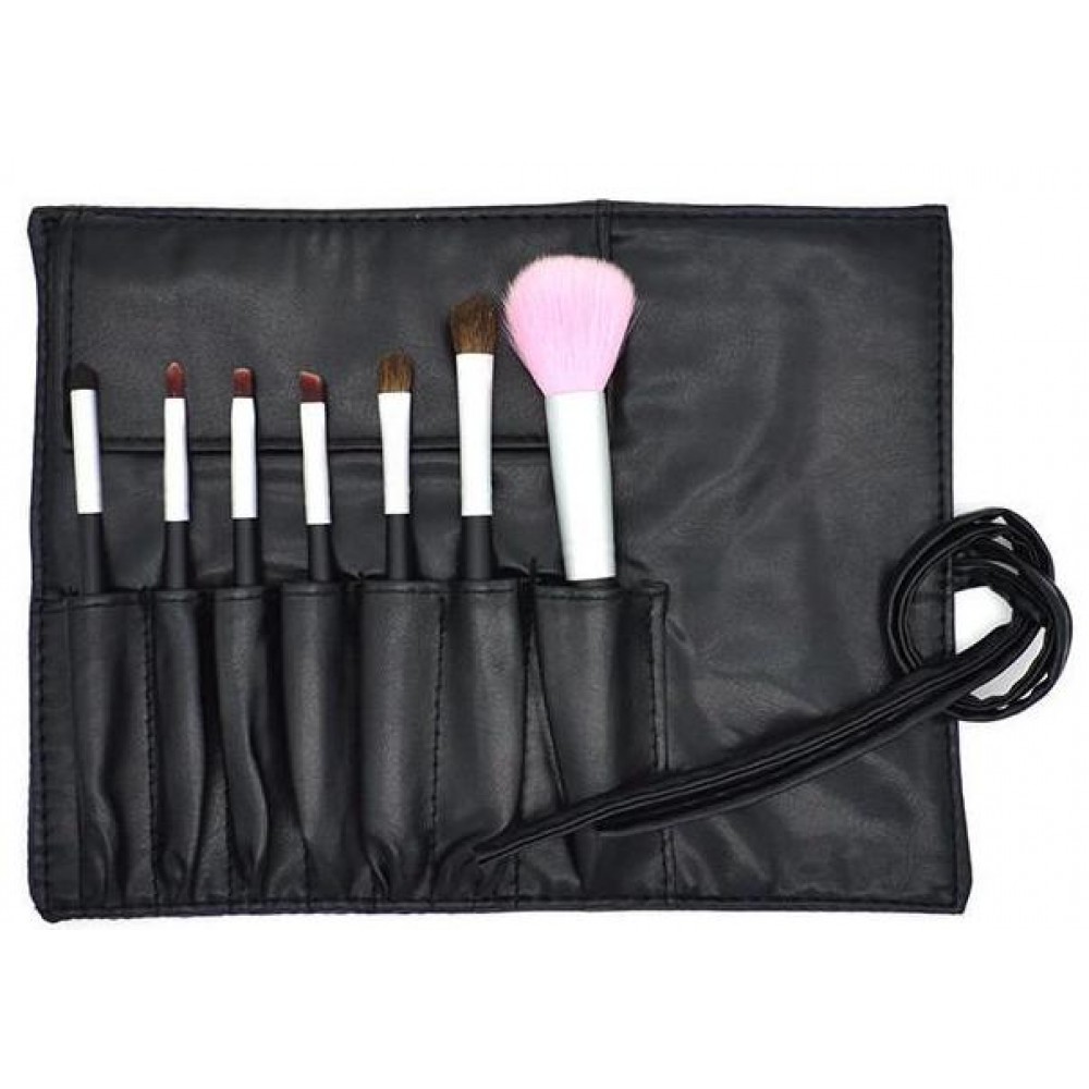 Set de pinceaux 7 brosses de maquillage avec étui élégant - Noir