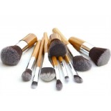 Set de pinceaux maquillage professionnel - Brosses cosmétiques en bois de bambou 11 pièces - Brun