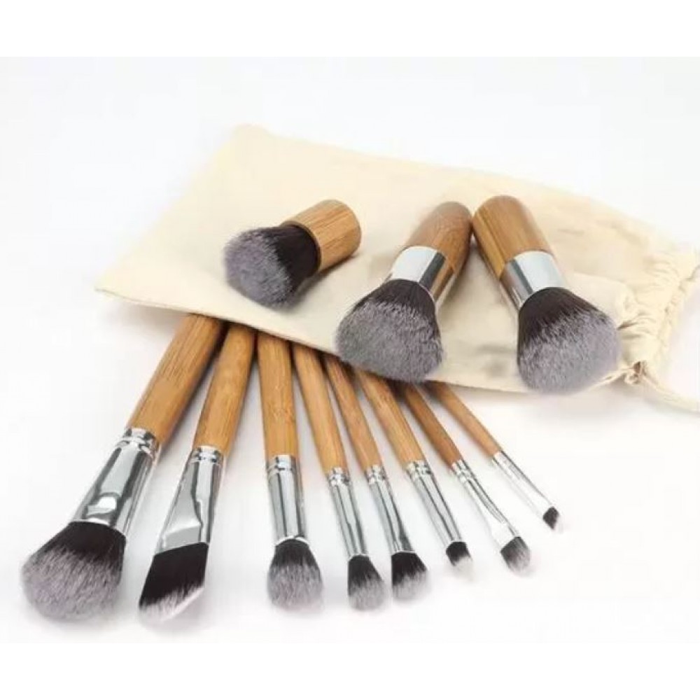 Professionelles Makeup Pinsel Set - Kosmetik Bürsten aus Bambus Holz 11 Teilig - Braun