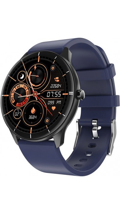 Smart Watch Elegante Q21, température corporelle, fréquence cardiaque, pression sanguine et l'oxygène dans le sang - compatible avec IOS et Android - Bleu