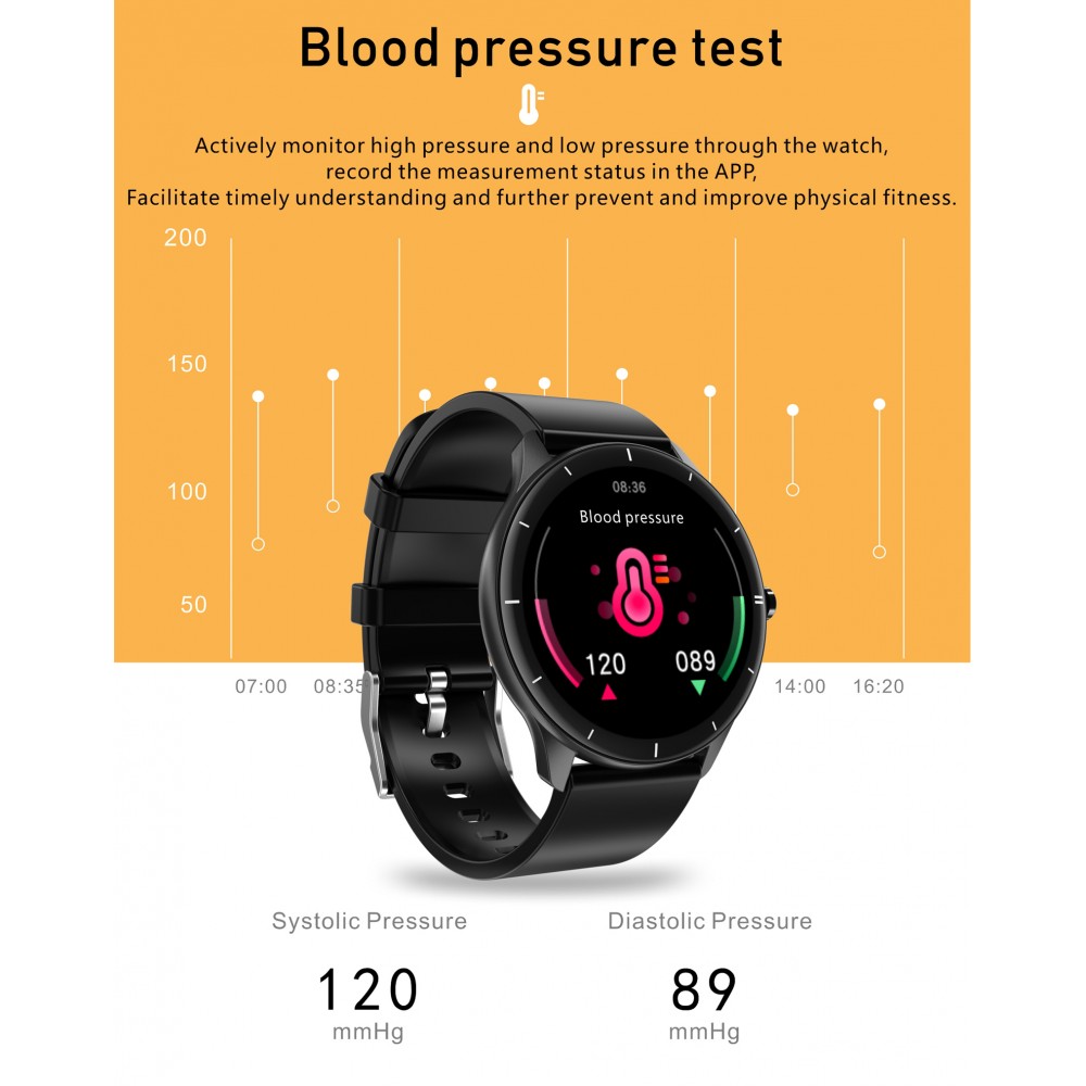 Smart Watch Elegante Q21, température corporelle, fréquence cardiaque, pression sanguine et l'oxygène dans le sang - compatible avec IOS et Android - Bleu