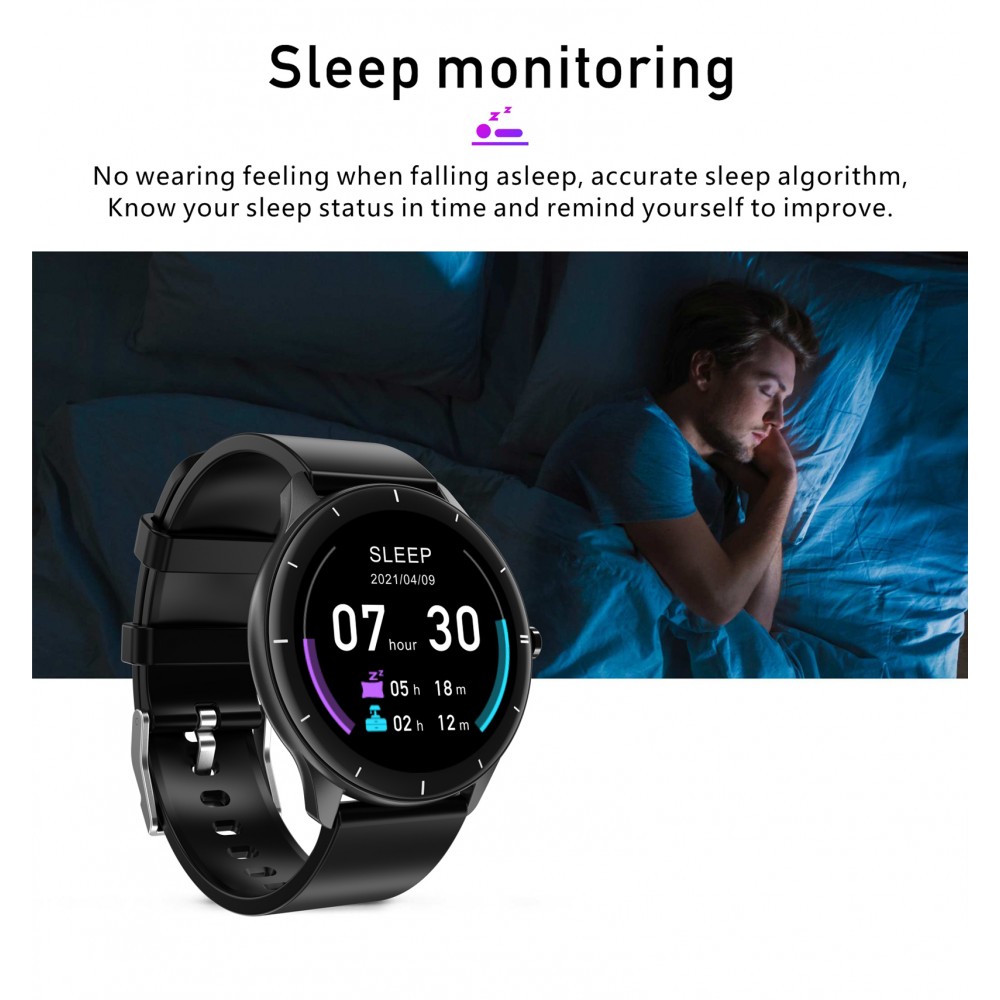 Smart Watch Elegante Q21, température corporelle, fréquence cardiaque, pression sanguine et l'oxygène dans le sang - compatible avec IOS et Android - Noir