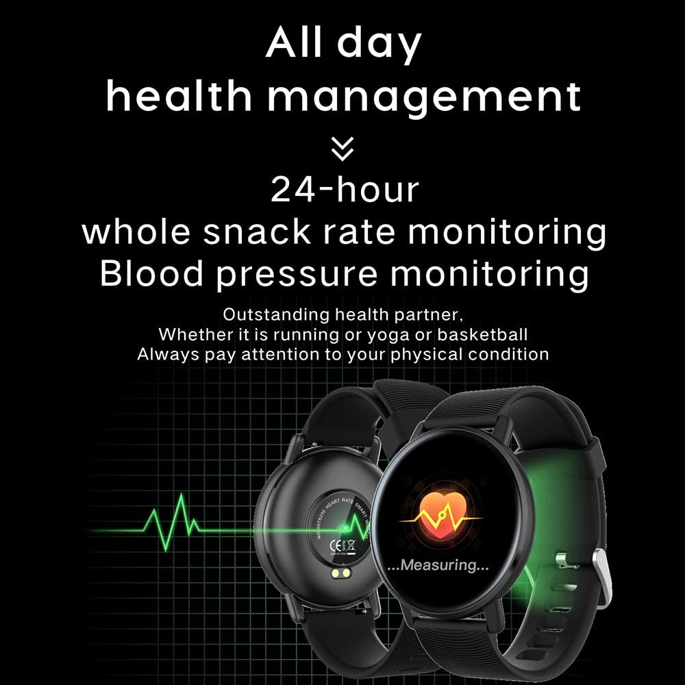 Smart Watch Fitness H5 - IP67 waterproof, podomètre, fréquence cardiaque - compatible avec IOS et Android - Noir