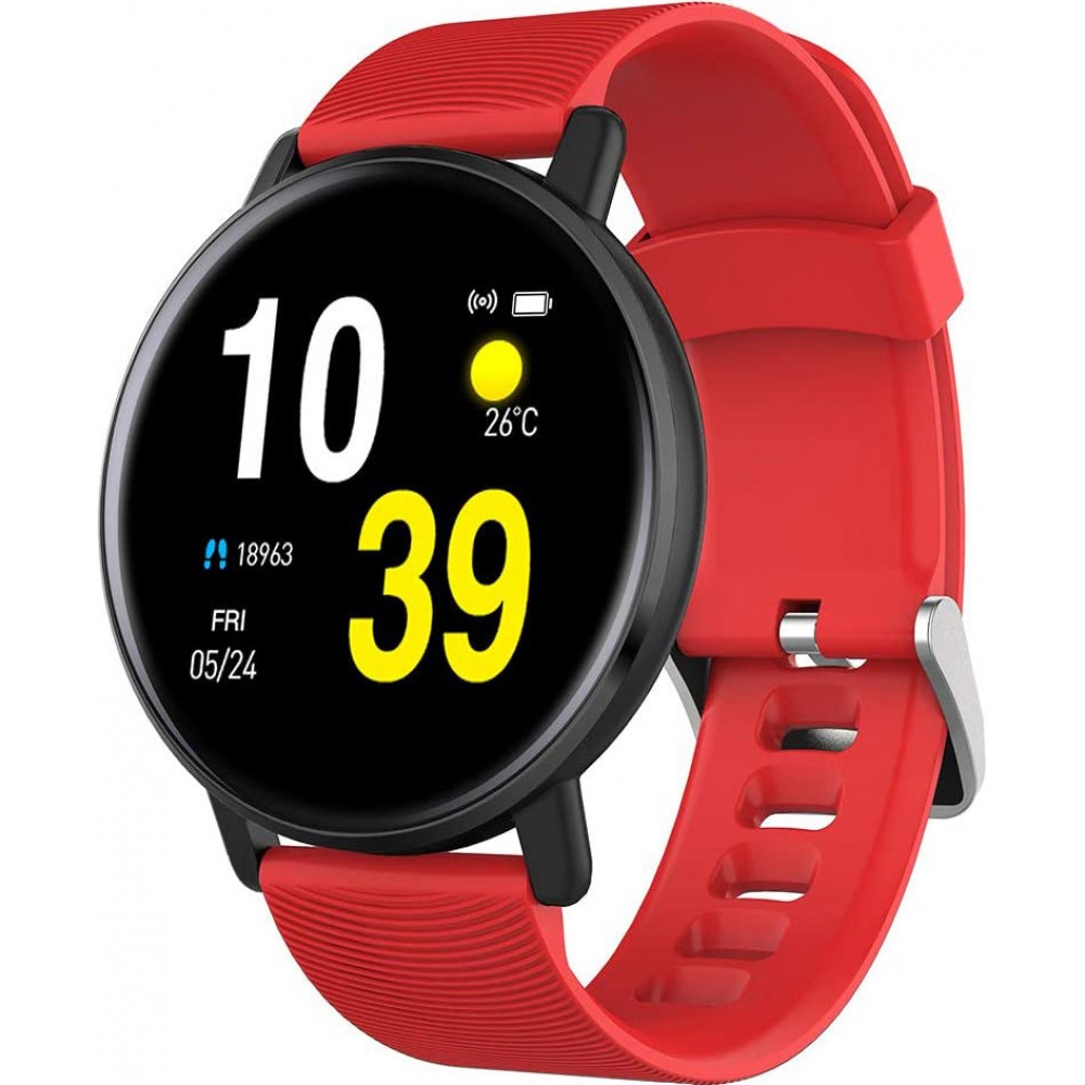 Smart Watch Fitness H5 - IP67 waterproof, podomètre, fréquence cardiaque - compatible avec IOS et Android - Rouge