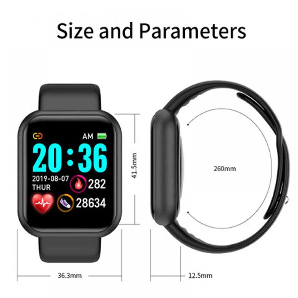 Smart Watch FitPro Y68 - Fitness Tracker Smart Watch Sport inkl. Touchscreen + Sportprogramme - Schwarz