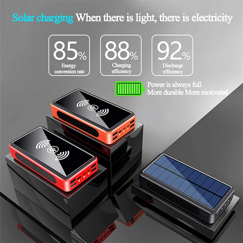 Power Bank solaire Qi ultra capacité 80000 mAh batterie externe sans fil - Noir