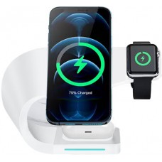 Station de charge 15W sans fil 4 en 1 magnétique pour iPhone - Apple Watch, AirPods - Blanc