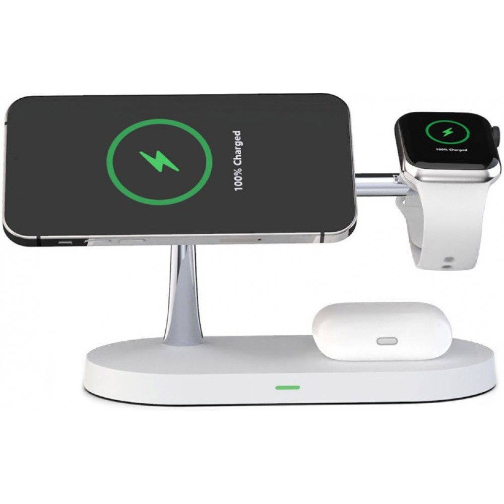 Station de charge magnétique sans fil 5 en 1 pour iPhone - Apple Watch, AirPods, lampe LED - Blanc