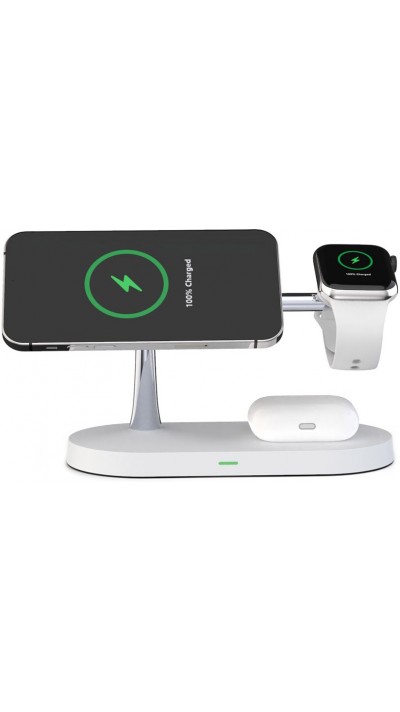 Station de charge magnétique sans fil 5 en 1 pour iPhone - Apple Watch, AirPods, lampe LED - Blanc