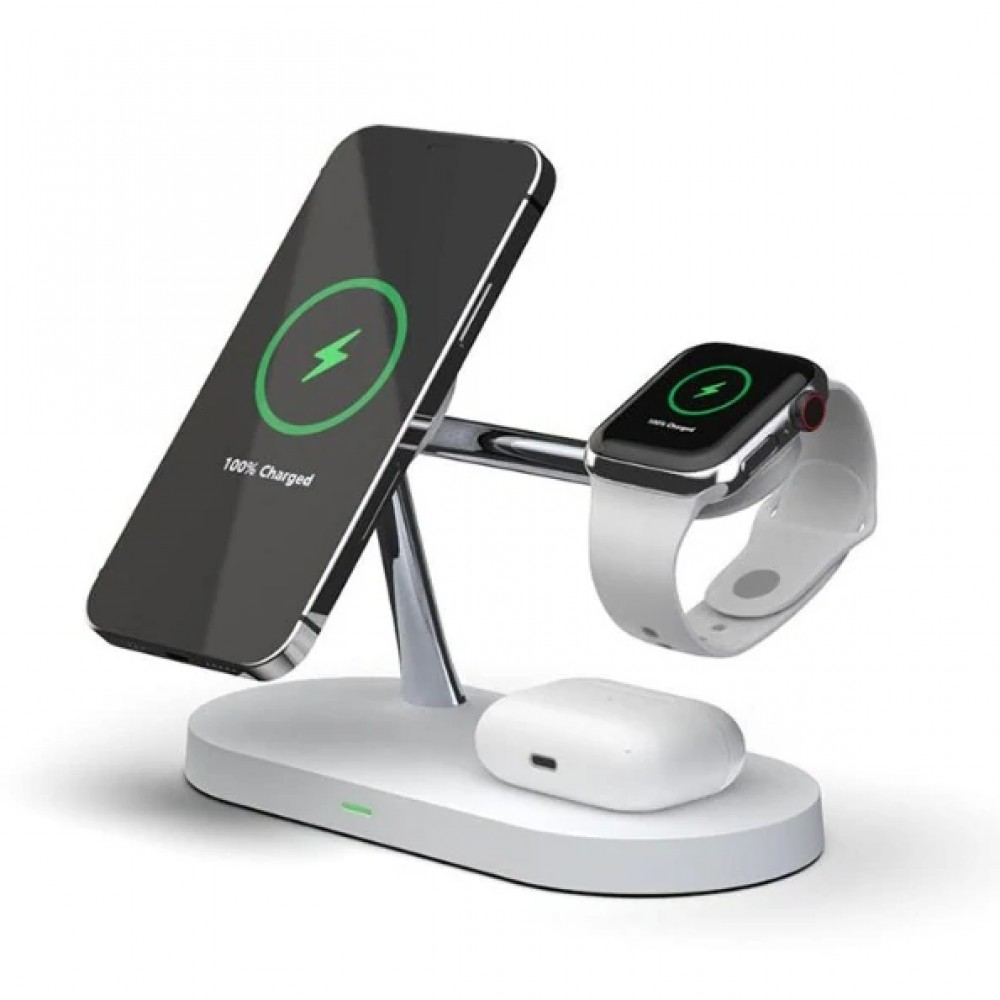 5 in 1 Magnetische Wireless Ladestation für iPhone - Apple Watch, AirPods inkl. LED Lampe - Weiss