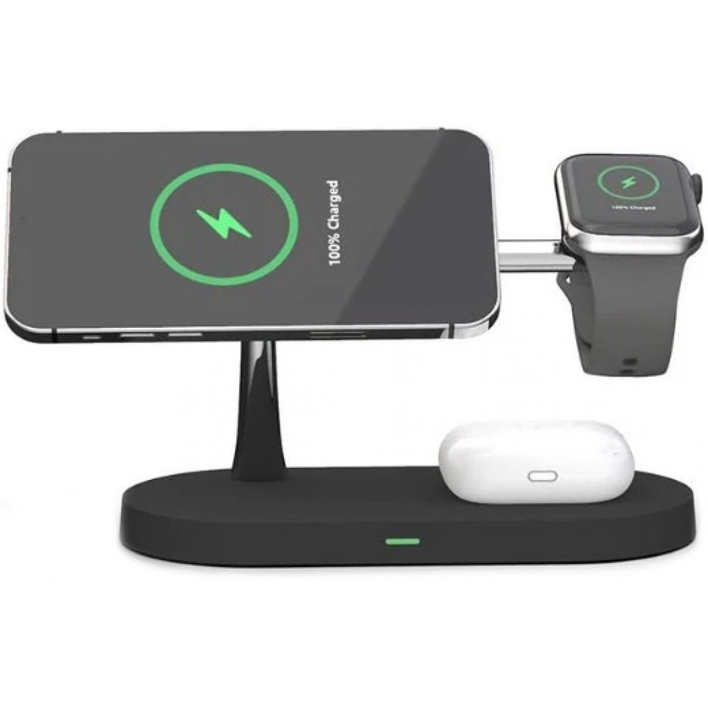 Station de charge magnétique sans fil 5 en 1 pour iPhone - Apple Watch, AirPods, lampe LED - Noir