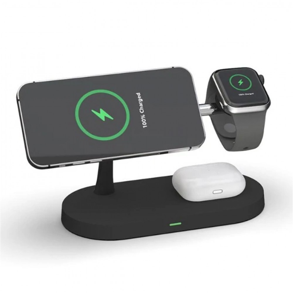 Station de charge magnétique sans fil 5 en 1 pour iPhone - Apple Watch, AirPods, lampe LED - Noir