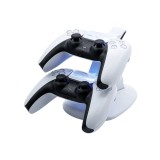 Stylische Ladestation "Power Dock" für das aufladen von zwei PlayStation 5 Controllern (PS5) - Weiss