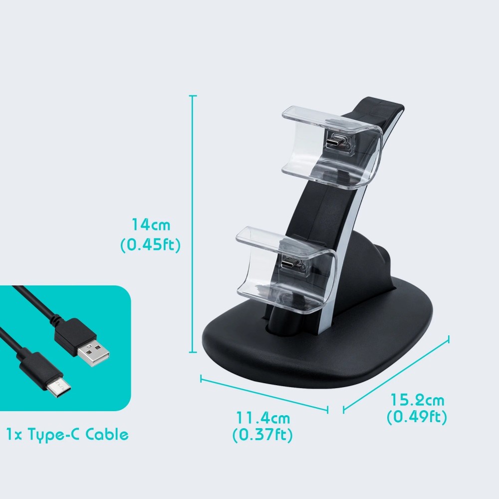 Jouez plus longtemps - Station de charge stylée pour recharger deux manettes de PlayStation 5 - Noir