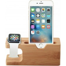 Universal iPhone + Apple Watch Halter Deluxe - Ständer aus Bamboo Holz