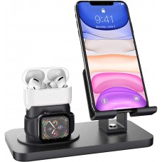 Multifunktions Ladestation 3 in 1 - 180° Drehbare Ladeständer für Apple Watch, AirPods, Smartphone - Schwarz