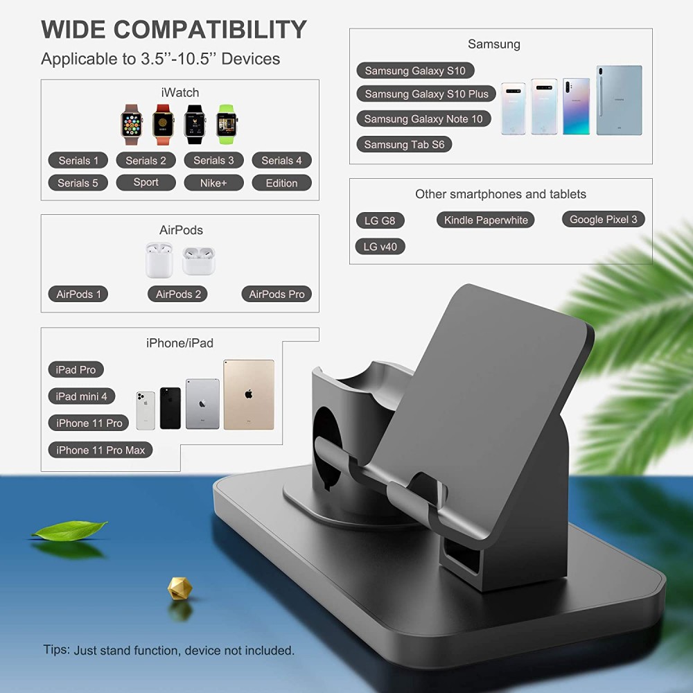 Support de charge multifonctionnel 3 en 1 - rotatif à 180° pour Apple Watch, AirPods, Smartphone - Noir