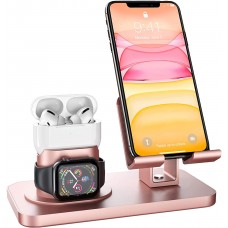 Support de charge multifonctionnel 3 en 1 - rotatif à 180° pour Apple Watch, AirPods, Smartphone - Rose