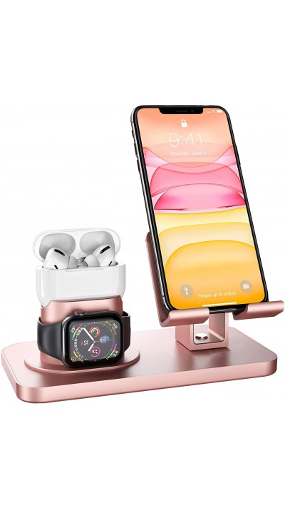 Multifunktions Ladestation 3 in 1 - 180° Drehbare Ladeständer für Apple Watch, AirPods, Smartphone - Rosa