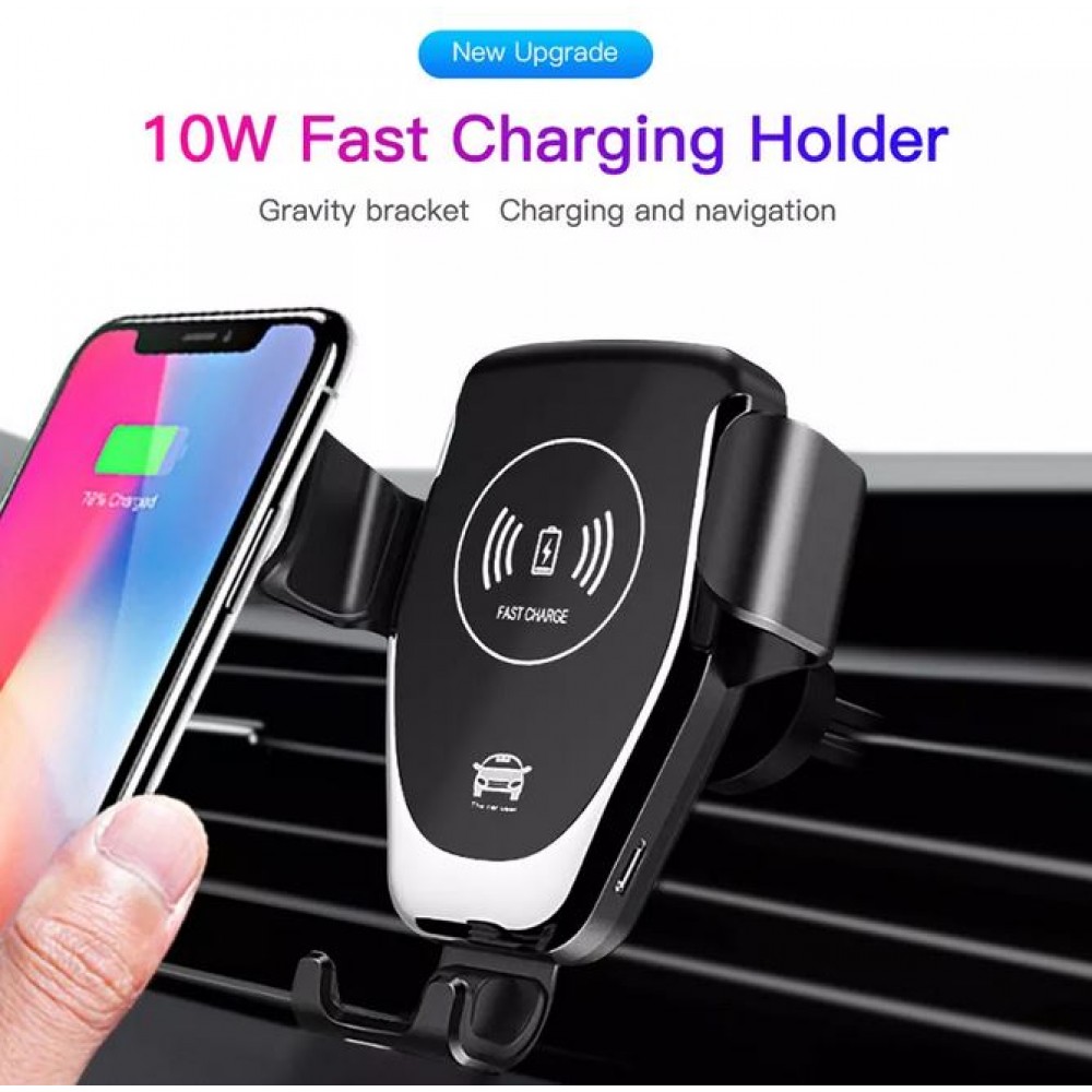 Wireless Smartphone Halterung Car Mount 10W Qi Universal Halterung Klammer- & Kleb Aufsatz - Weiss