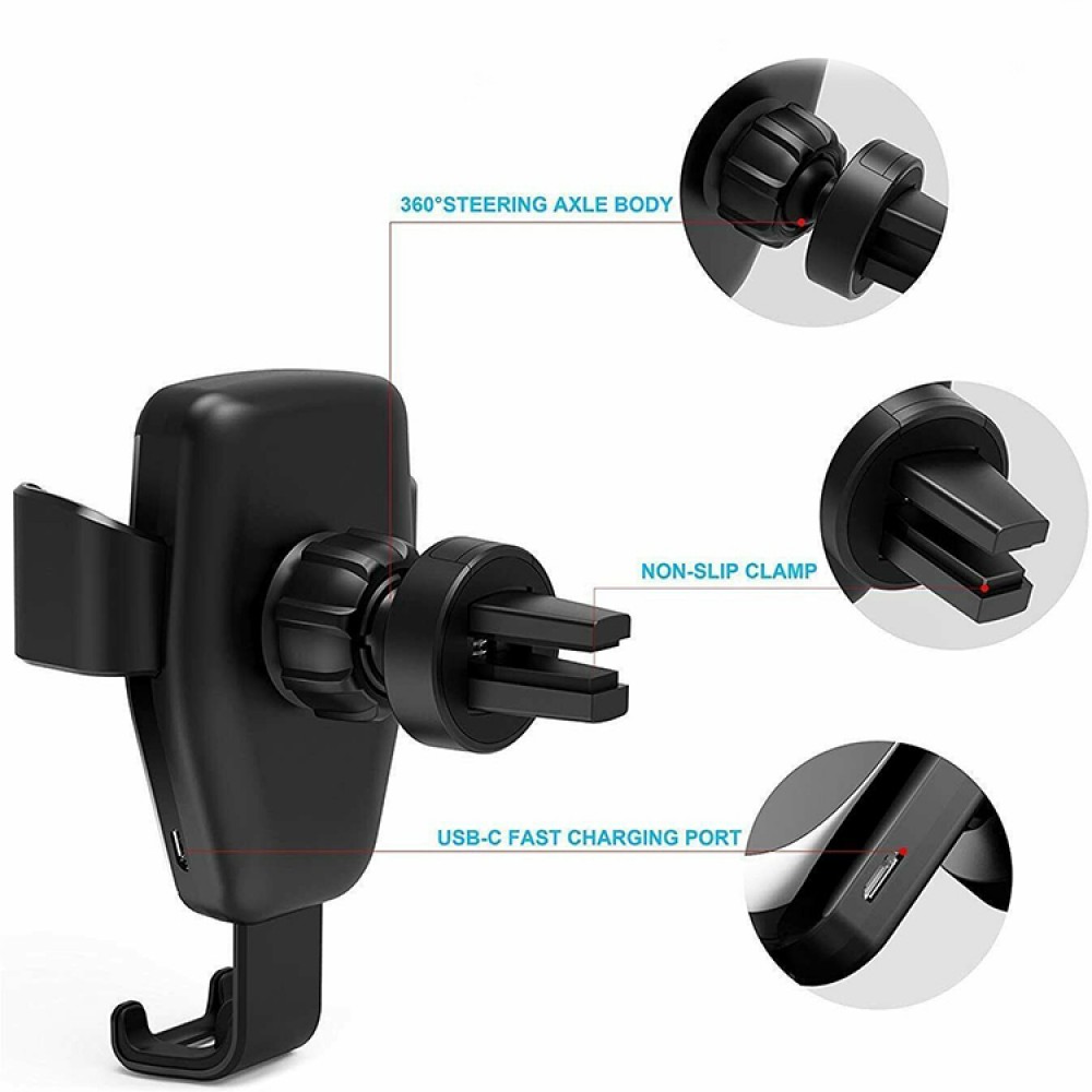 Support sans fil pour smartphone Car Mount 10W Qi Universel High Speed Charging - Noir