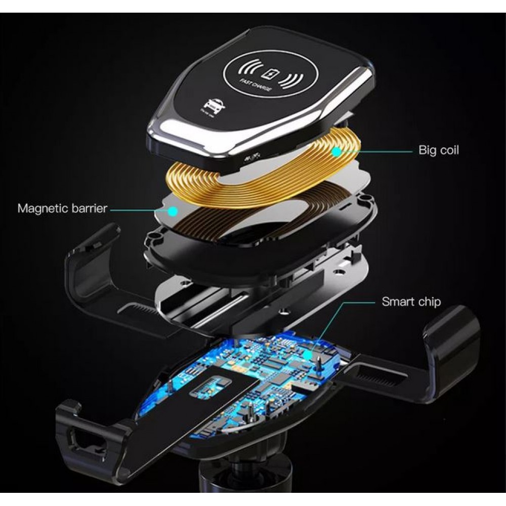 Support sans fil pour smartphone Car Mount 10W Qi Universel High Speed Charging - Noir