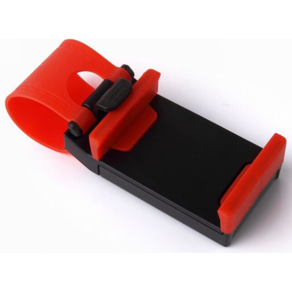 Support universel compact de smartphone pour volant de voiture - Rouge/Noir