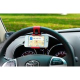 Kompakte universale Smartphone Halterung für Lenkrad KFZ - Rot/Schwarz
