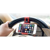 Support universel compact de smartphone pour volant de voiture - Rouge/Noir