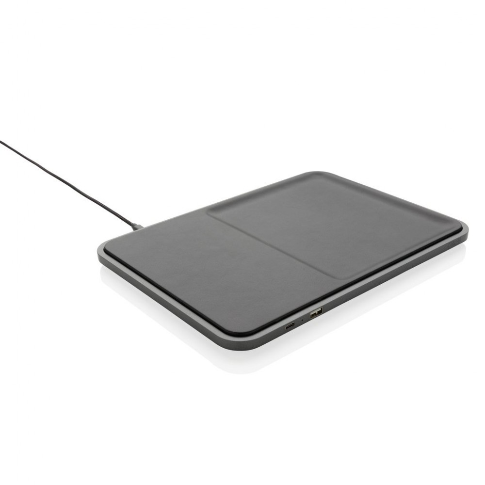 Surface intelligente & stylée en cuir - Station de charge sans fil et vide-poche / surface pour accessoires - Noir