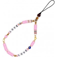 Bijou de téléphone universel / Pendentif bracelet à charms - N°14 Love & étoiles - Rose