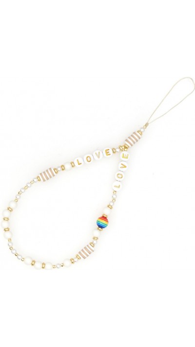 Bijou de téléphone universel / Pendentif bracelet à charms - N°16 Love - Blanc - Or