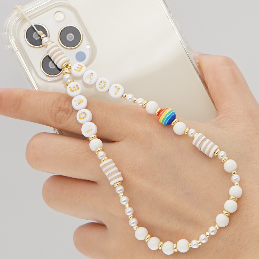 Universal Smartphone Armband Schmuck Charms - N°16 Love  - Weiss - Gold