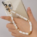 Bijou de téléphone universel / Pendentif bracelet à charms - N°25 LOVE & perles - Blanches - Blanc