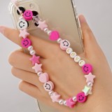 Bijou de téléphone universel / Pendentif bracelet à charms - N°28 Happy smiley & étoiles - Rose