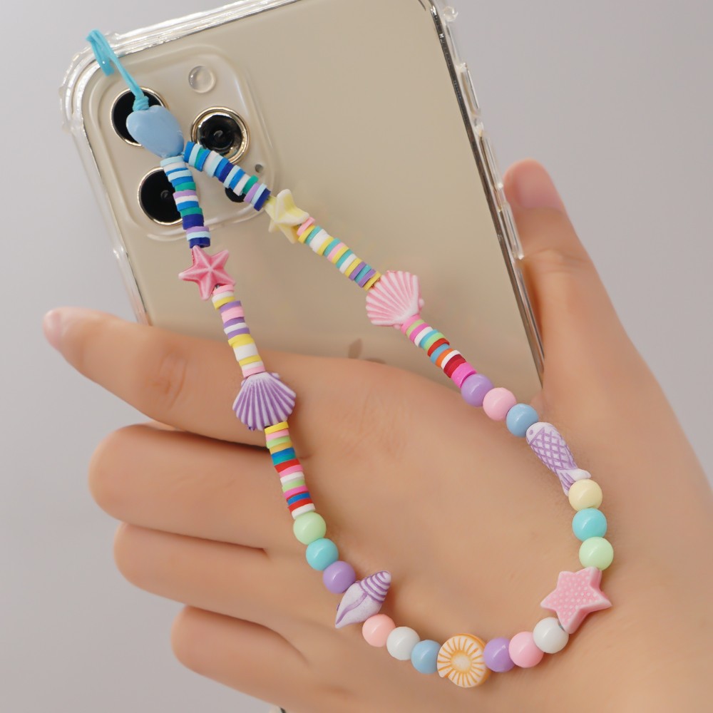 Bijou de téléphone universel / Pendentif bracelet à charms - N°30 coquillage multicol- Or