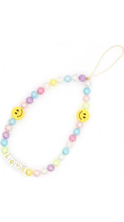 Bijou de téléphone universel / Pendentif bracelet à charms - N°31 LOVE smiley multicol- Or