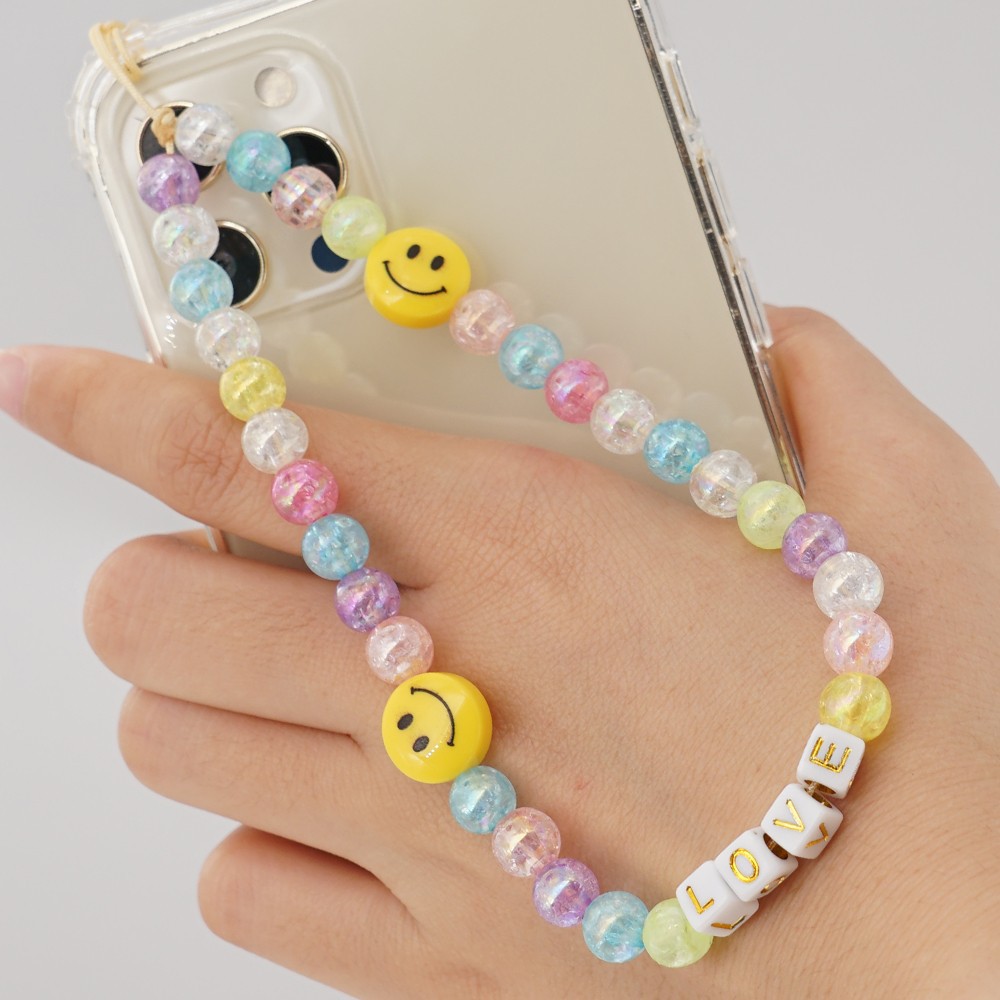 Bijou de téléphone universel / Pendentif bracelet à charms - N°31 LOVE smiley multicol- Or