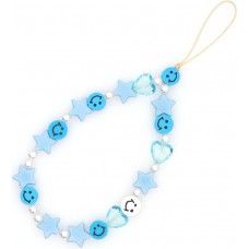 Bijou de téléphone universel / Pendentif bracelet à charms - N°32 Smiley & étoiles - Bleu