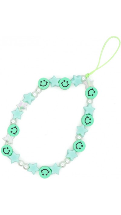 Bijou de téléphone universel / Pendentif bracelet à charms - N°33 Smiley & étoiles - Vert