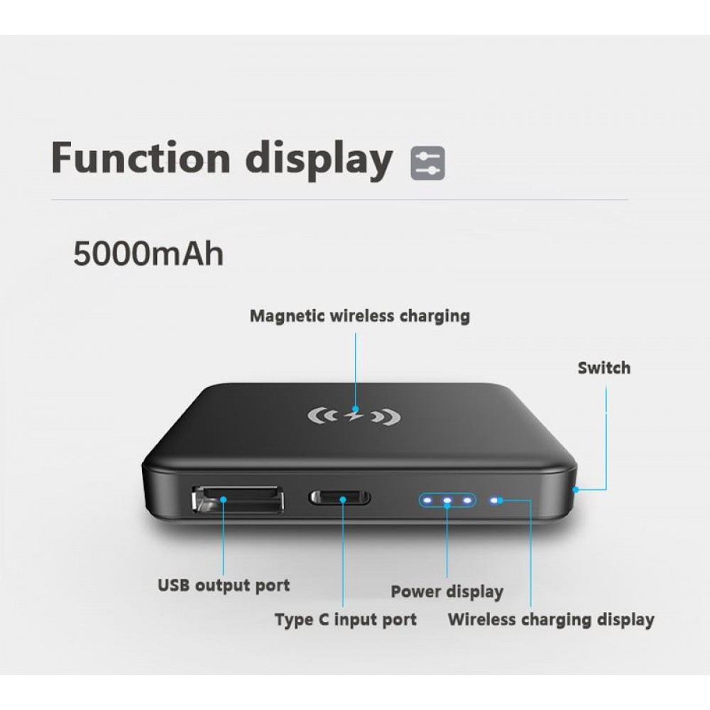 Mini batterie externe 5000mAh design carré magnétique sans fil Power Bank MagSafe - Blanc