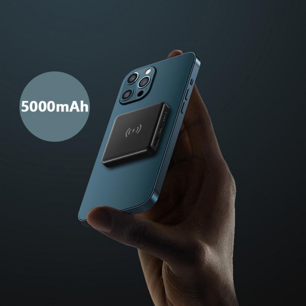 Mini batterie externe 5000mAh design carré magnétique sans fil Power Bank MagSafe - Bleu