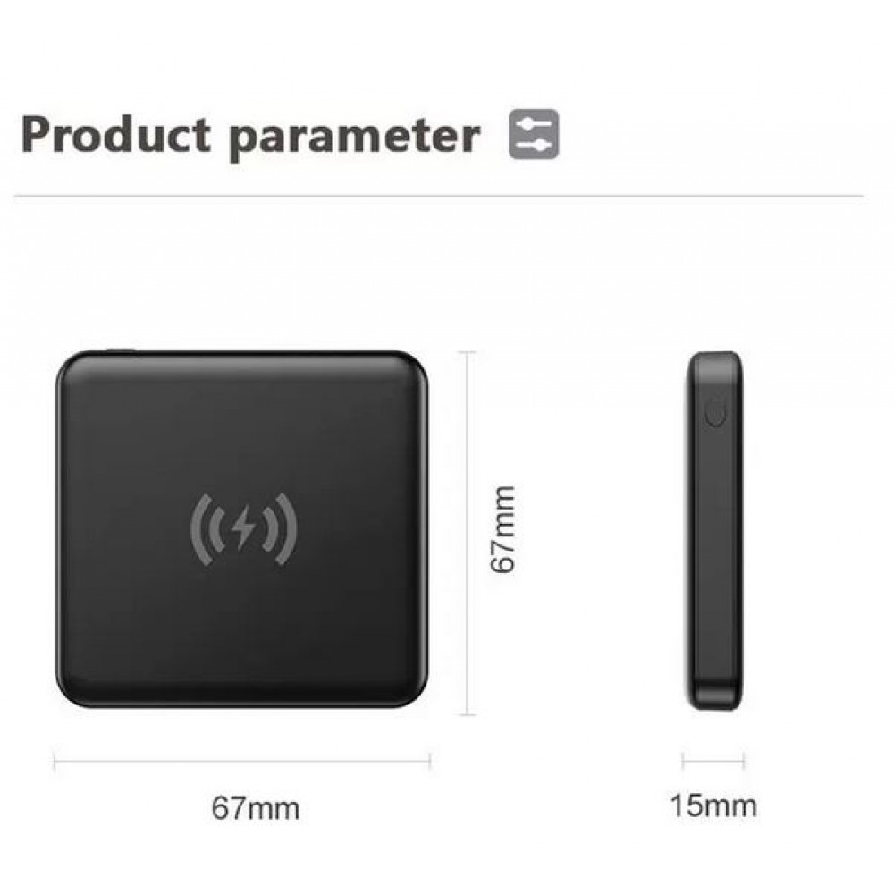 Mini batterie externe 5000mAh design carré magnétique sans fil Power Bank MagSafe - Noir