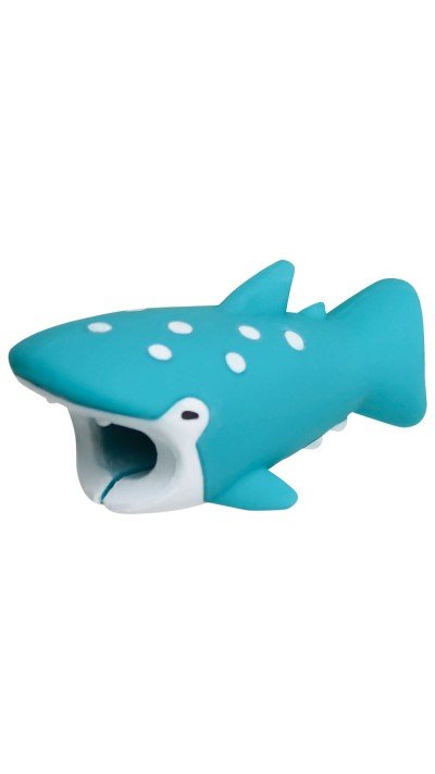 Protection de câble décorative et amusante pour la fiche de connexion de câble - Requin - Turquoise
