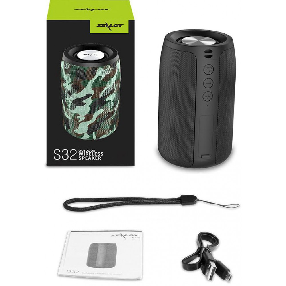 Zealot S32 Outdoor Bluetooth Speaker - Haut-parleur compact incl. microphone/AUX 3.5mm/BT5.0 - Camouflage