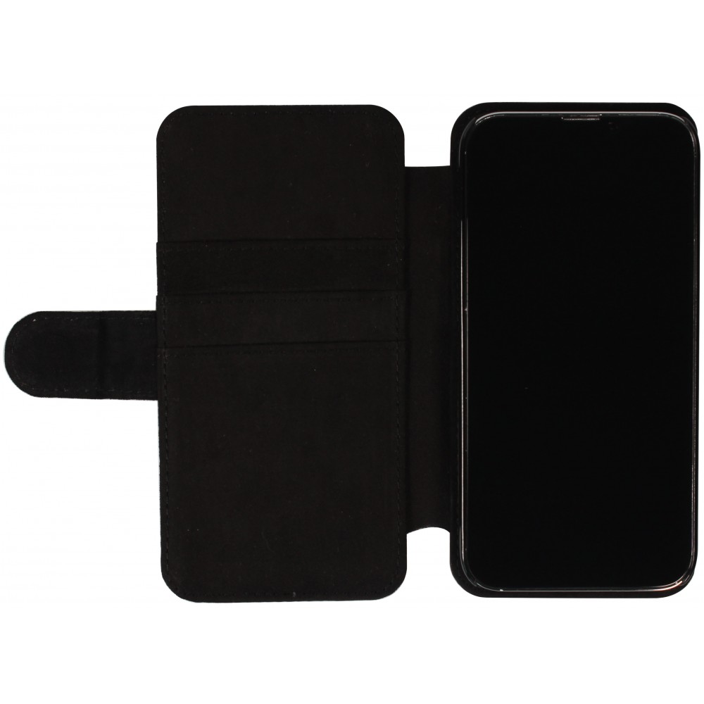 Coque iPhone 13 mini - Wallet noir Grey Gold Marble