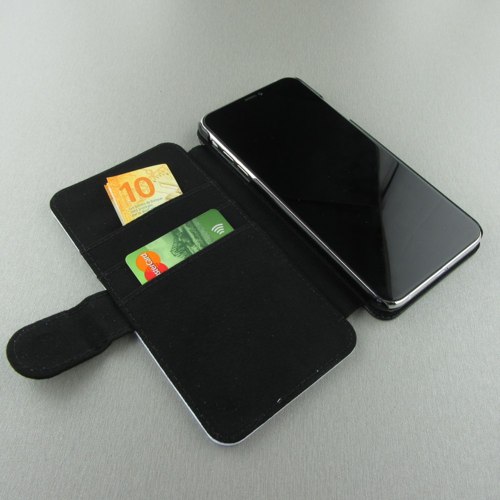 Coque iPhone Xs Max - Wallet noir Turtles pattern watercolor